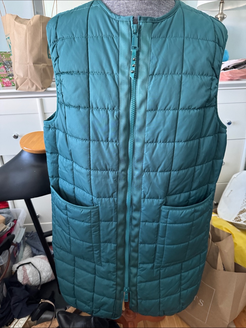 Rebecca Minkoff Teal Quilted Sleeveless Puffer Vest